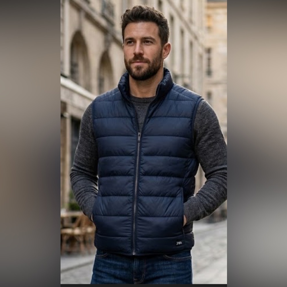 Zara Men's Dark Blue Quilted Vest